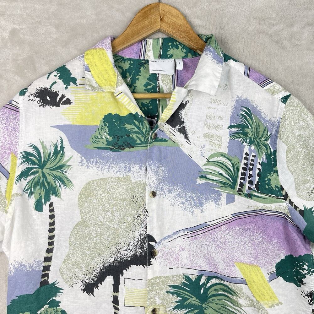 ASOS Design Linen Shirt Men's Medium Camp Collar Tropical Miami Resortwear